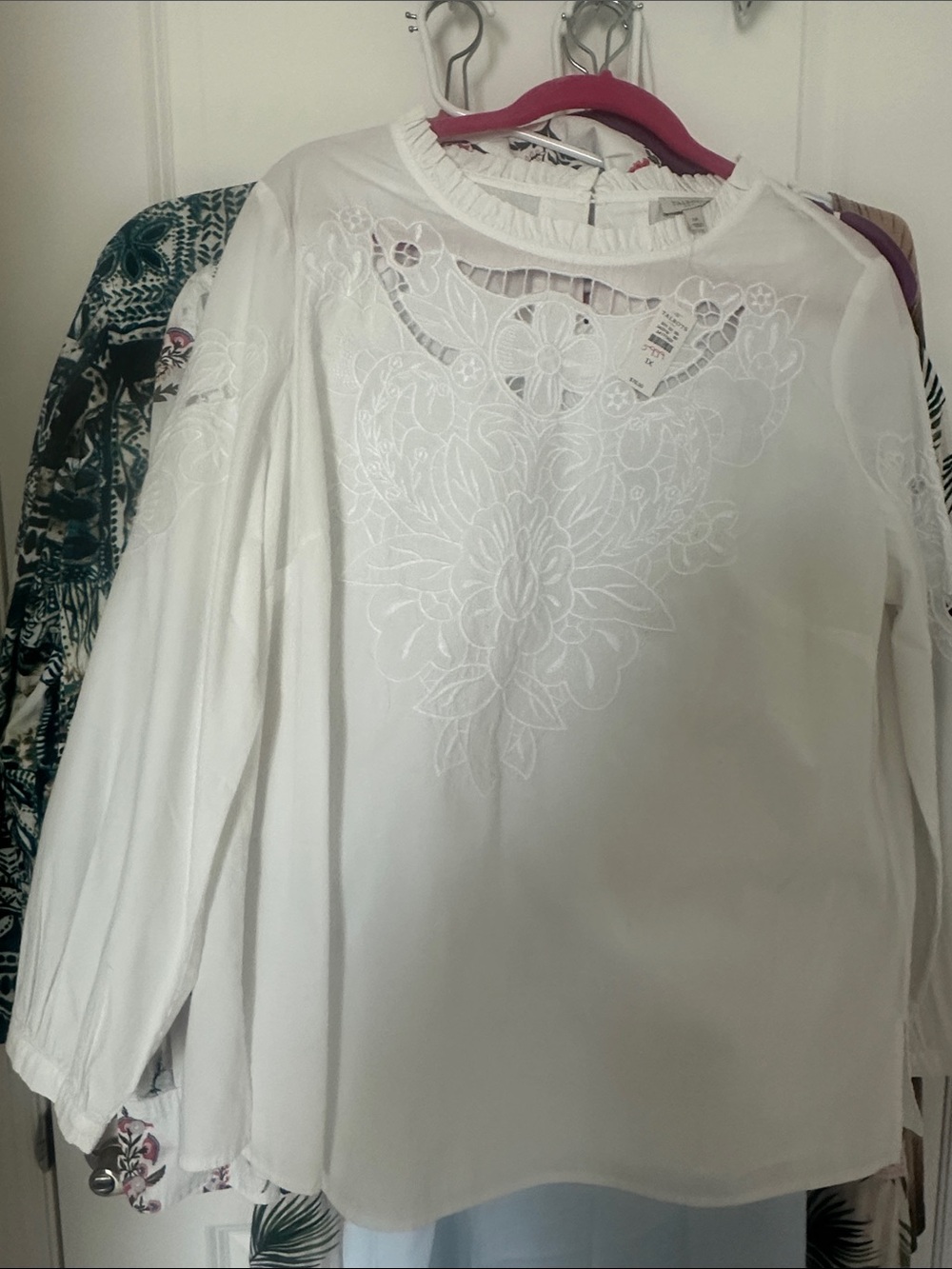 Talbots White Embroidered Long-Sleeve Blouse